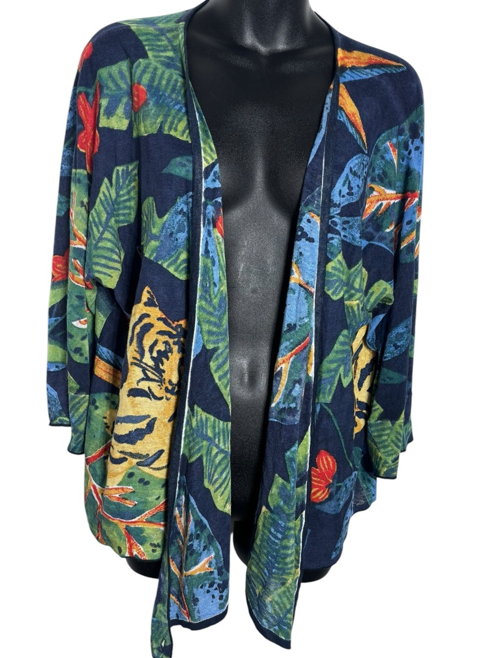 Nic & Zoe women’s xl linen blend tropical cardigan tiger floral open front
